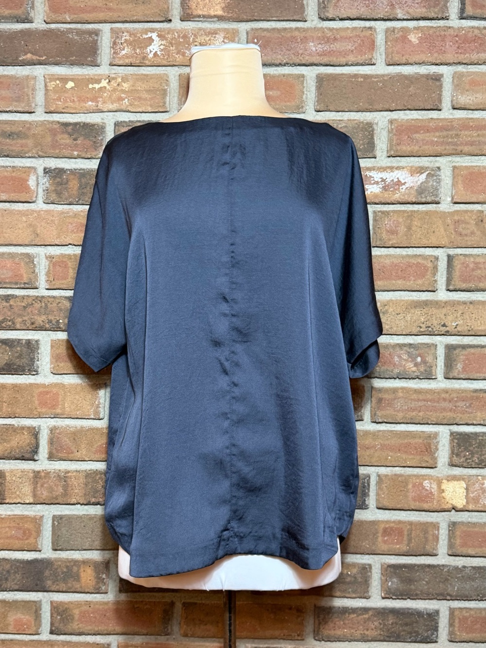 Hunkydory Womens L Navy Satin Dolman Sleeve Blouse Top Short Sleeve